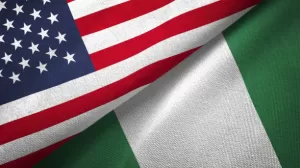 Nigeria and United States flags together realtions textile cloth fabric texture