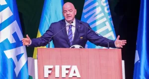 FIFA President Gianni Infantino addresses the 73rd FIFA Congress in Kigali